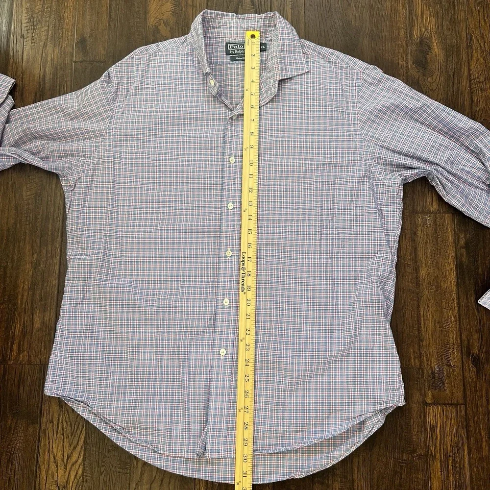 Vintage Polo Ralph Lauren Shirt Mens XL Plaid Check Blue Pink Custom Fit Y2K 90s